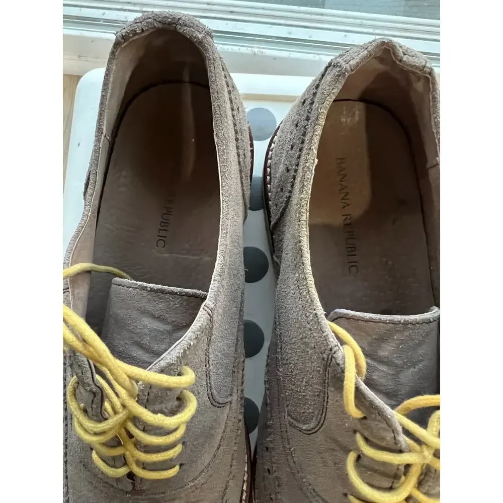 Banana Republic Wingtip Suede leather Oxfords Gray /Lime Men's shoes 9.5
